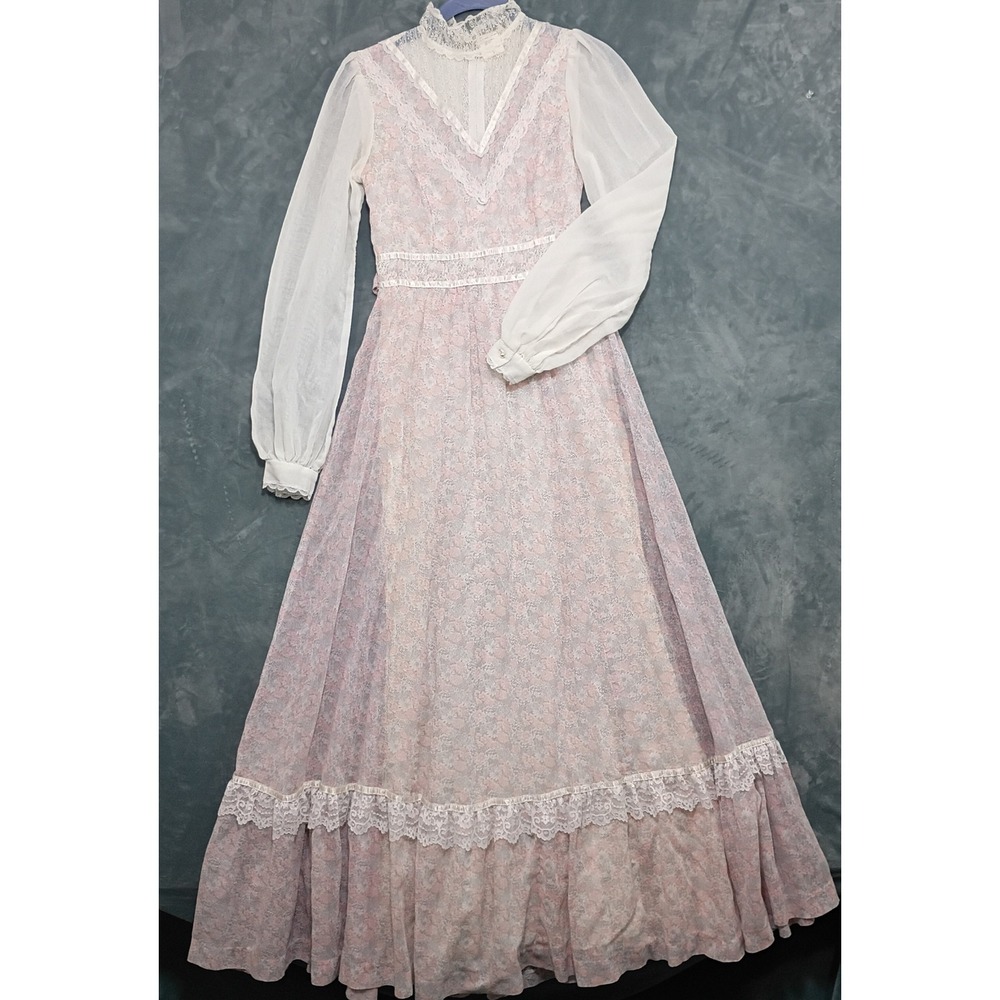Vintage Gunne Sax Jessica San Francisco Floral Lace Maxi Dress Pink Purple 5